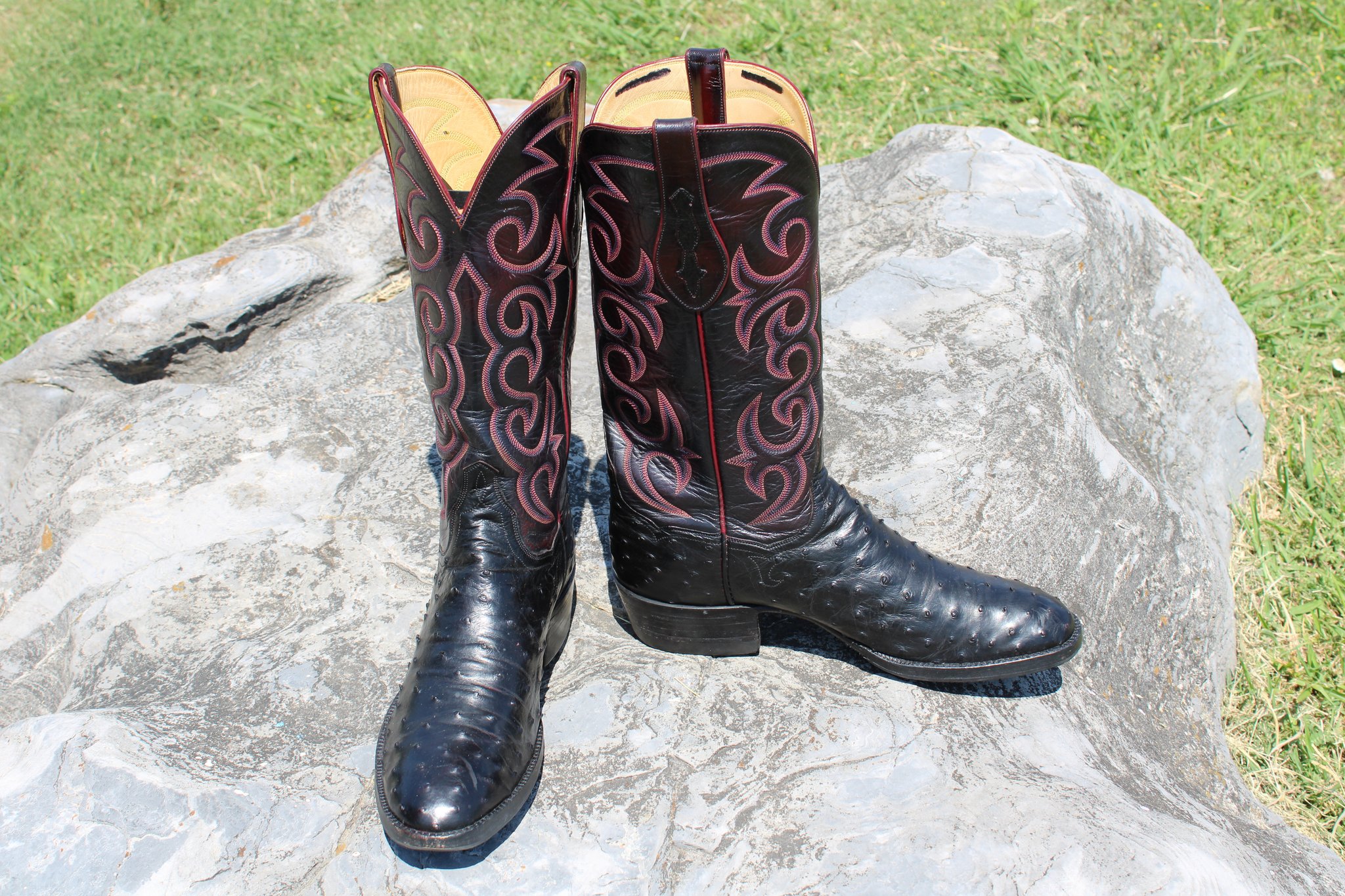 T.O. Stanley T.O. Stanley Black Full Quill Ostrich Men's Cowboy Boots